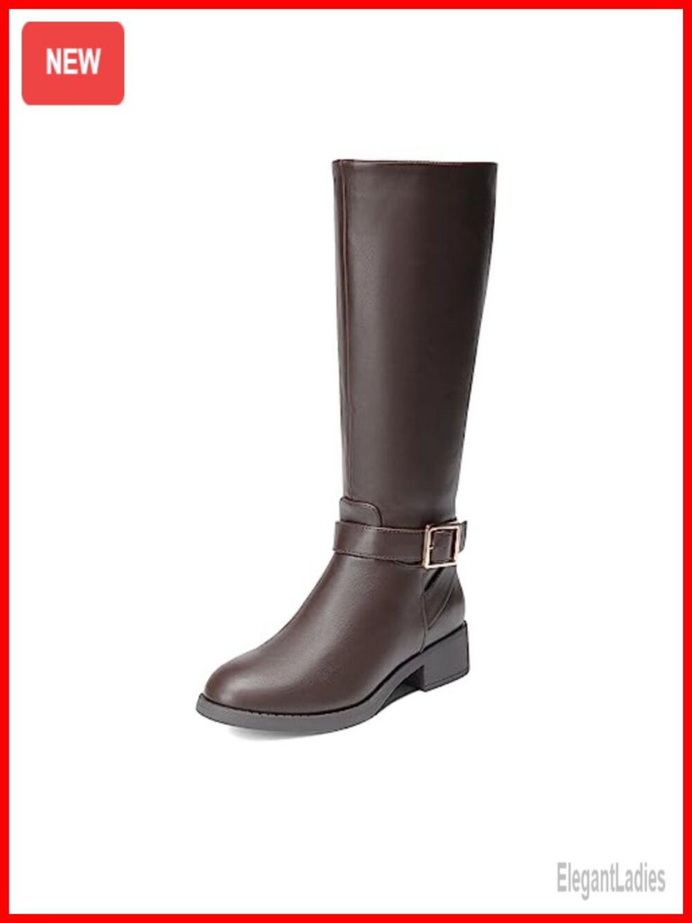 Women's Knee High Riding Boots Faux Leather Low Heel Side Zip